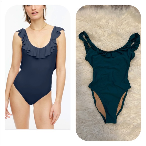 J. Crew Other - J. Crew Teal Ruffle Scoop Back One Piece Swimsuit